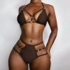 Trendy Solid Ring Bandage Thong Bikinis Set Bathing Suit - Image 3