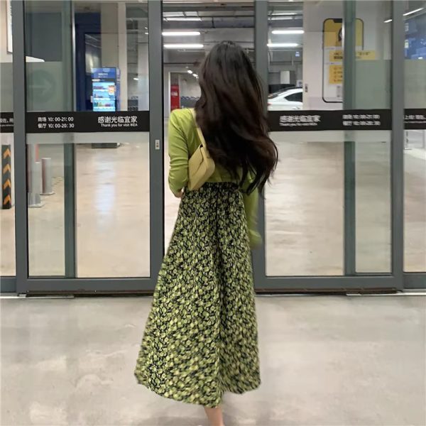 Casual Spaghetti Strap Robe Chiffon Printed 2 Piece Midi Dress - Image 8