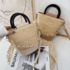 Chain Woven Bucket Bag Crossbody Bags for Women Casual Handbags for Women Messenger Bag Beach Bags Straw Basket Ladies Straw Bag