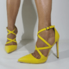 Cross-Tied Yellow Leather Shoes for Woman High Heels Pointed Toe Stiletto Women's Pumps