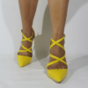 Cross-Tied Yellow Leather Shoes for Woman High Heels Pointed Toe Stiletto Women's Pumps - Image 4