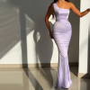 Elegant Mermaid One Shoulder Satin Evening Party Dress - Image 2