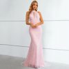 Elegant Polyester Mermaid Halter Beads Sequin Evening Party Dress