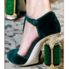 Retro Velvet Pumps Women Shoes Luxury 2023 Spring T-Strap Jewel Chunky High Heels Gem Rhinestone - Image 3