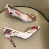 Rose Flower Print High Heels White Wedding Shoes for Women Luxury Rhinestone Stiletto Pumps - Image 5