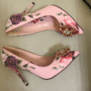 Rose Flower Print High Heels White Wedding Shoes for Women Luxury Rhinestone Stiletto Pumps - Image 2
