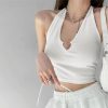 Casual Lace V Neck Hearted Hollow Out Halter Slim Crop Top - Image 5