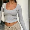 Casual Neck Knitted Stretch Value Skinny Crop T Shirt - Image 4