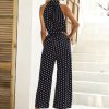 Casual Printed Polka-dot Halter Neck Sling With Belt Jumpsuit - Image 2