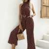 Casual Printed Polka-dot Halter Neck Sling With Belt Jumpsuit - Image 4