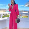 Casual Shirt Collar Polyester Two-Piece Suit Jumpsuits - Image 2