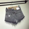 Casual fashion Cool High Waists Fur-Lined Leg-Openings Denim Booty Shorts - Image 4