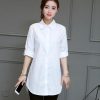 Cotton Long Blouses Top Slim Long Sleeve Turn-down Collar Shirts - Image 2