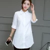 Cotton Long Blouses Top Slim Long Sleeve Turn-down Collar Shirts - Image 3