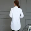 Cotton Long Blouses Top Slim Long Sleeve Turn-down Collar Shirts - Image 4