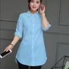 Cotton Long Blouses Top Slim Long Sleeve Turn-down Collar Shirts