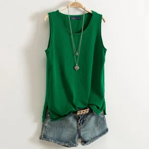 Cotton and Linen Camisole I-shaped Sleeveless Outerwear Loose Top