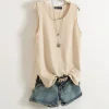 Cotton and Linen Camisole I-shaped Sleeveless Outerwear Loose Top - Image 4