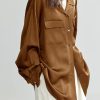 Elegant Satin Butterfly Button Office Loose Shirt - Image 3