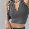 Casual Lace V Neck Hearted Hollow Out Halter Slim Crop Top