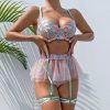 Floral Embroidery Lace Mesh Dress Lingerie Set - Image 3