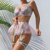 Floral Embroidery Lace Mesh Dress Lingerie Set - Image 4