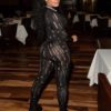 Hollow Out Ripped Bodycon Rompers Womens Jumpsuit Long Sleeve Mock Neck Sporty Workout Sexy One Piece Jumpsuits Spring - Image 2