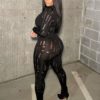 Hollow Out Ripped Bodycon Rompers Womens Jumpsuit Long Sleeve Mock Neck Sporty Workout Sexy One Piece Jumpsuits Spring - Image 3