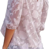 Puff Sleeve Crew Collar Hollow Out Flower Patchwork Blouse Tops - Image 2