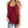 Pure Color Buttons Sleeveless Vest T-shirt