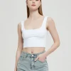 Ribbed Casual Fitness Short Vest Candy Colors Knitted Off Shoulder Crop Top