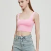 Ribbed Casual Fitness Short Vest Candy Colors Knitted Off Shoulder Crop Top - Image 3