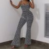 Striped Print Backless Spaghetti Strap Tight Fitting Overalls Fashion Night Club Outfit
