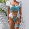 Trendy Feather Mesh Lace Lingerie Four-Piece Bikinis Set - Image 2
