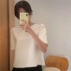 Trendy Half Sleeve O Neck Tweed Shirt Slim Corset Top - Image 5
