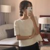 Trendy Half Sleeve O Neck Tweed Shirt Slim Corset Top - Image 2