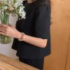 Trendy Half Sleeve O Neck Tweed Shirt Slim Corset Top - Image 9