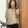 Trendy Half Sleeve O Neck Tweed Shirt Slim Corset Top - Image 4