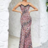Bodycon Dresses Leopard Print Straps Neck Lace Backless Sexy Sleeveless Pencil Dress - Image 2
