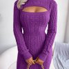 Charming Acrylic Long Sleeves Jewel Neck Knitted Dress - Image 2