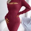 Charming Acrylic Long Sleeves Jewel Neck Knitted Dress - Image 16