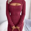 Charming Acrylic Long Sleeves Jewel Neck Knitted Dress - Image 17