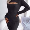 Charming Acrylic Long Sleeves Jewel Neck Knitted Dress - Image 20
