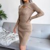 Knitted Pretty Metal Details Acrylic High Collar Sweater Midi Dress - Image 9