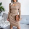 Knitted Pretty Metal Details Acrylic High Collar Sweater Midi Dress - Image 10