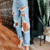 Ripped Jeans For Women High Rise Straight Cotton Bottom - Image 4
