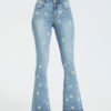 Woman's Bootcut Jeans Daisy Embroidered Mid Rise Flare Bottoms