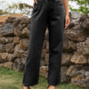 Woman's Jeans Cowboy Split Front Raised Waist Denim Bottoms - Image 2
