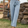 Woman's Jeans Cowboy Split Front Raised Waist Denim Bottoms