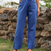 Woman's Jeans Cowboy Split Front Raised Waist Denim Bottoms - Image 4